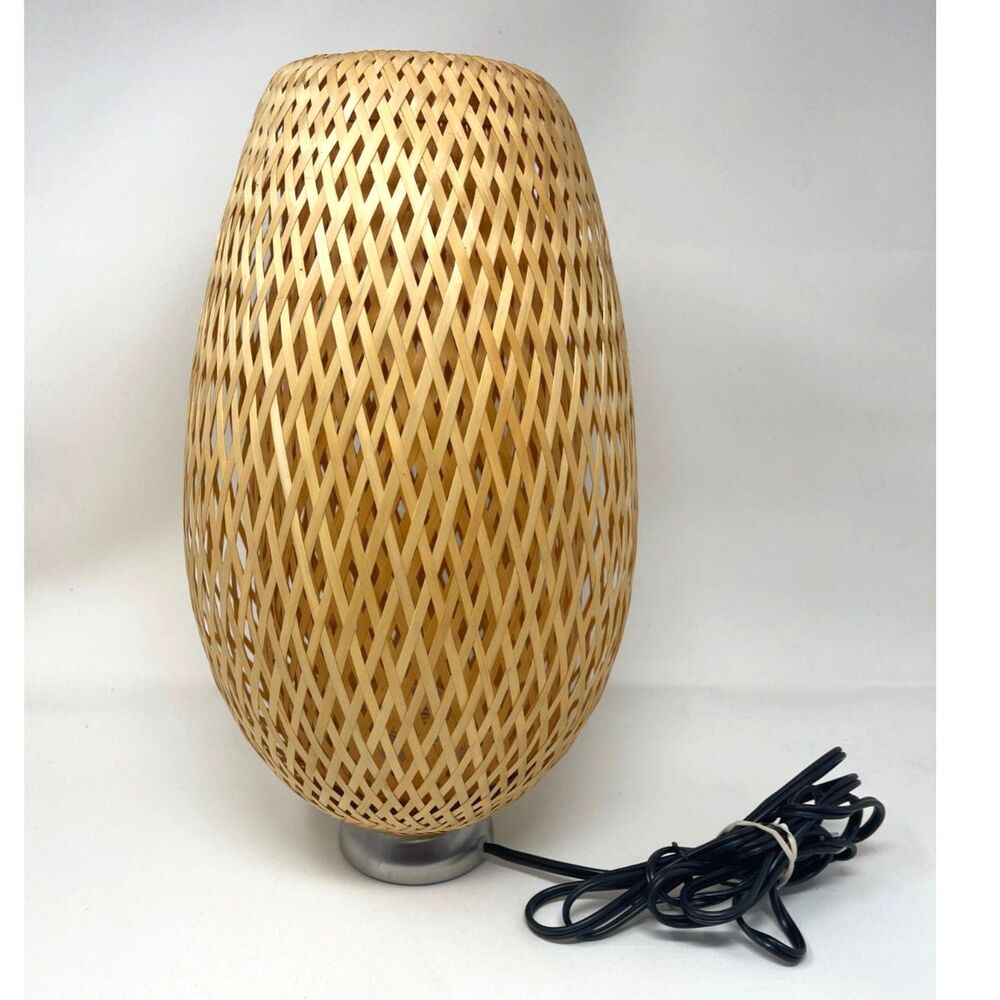 IKEA Boja Rattan Wicker Table Lamp 16" Boho Contemporary Beach Tiki Decor